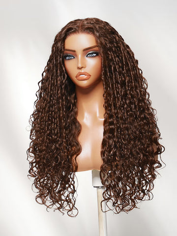 Flash Sale Klaiyi 7x5 No Slip Glueless Lace Wig Deep Auburn Brunette Spiral Curls On Water Wave Loose Curly Human Hair