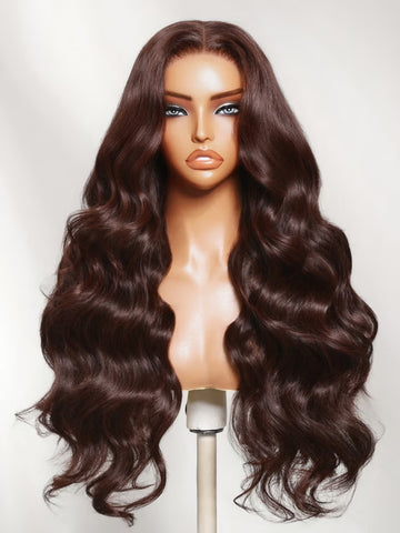 Klaiyi 7x5 Bye Bye Knots No Slip Glueless Lace Wig Dark Chocolate Brown Body Wave Human Hair Wig