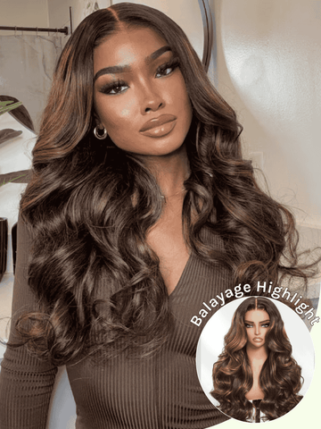 Klaiyi Klaiyi 7x5 Balayage Brown Highlight Body Wave Lace Closure Glueless Wig with Invisible Drawstring