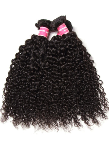Klaiyi 3 Bundles Indian Jerry Curly Human Hair Bundles With 4*4 Lace Closure
