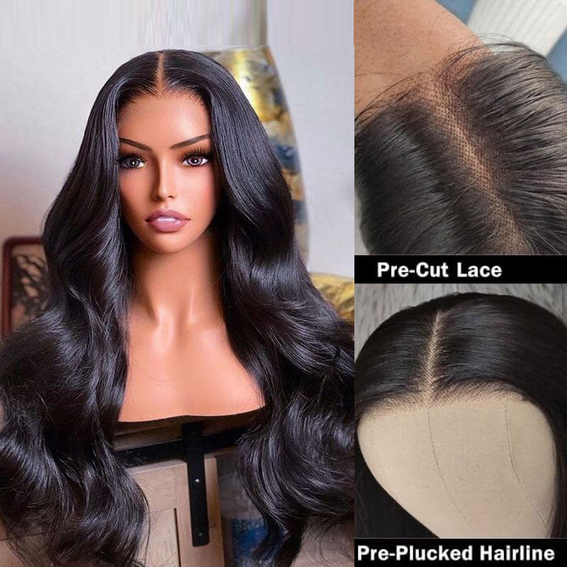 Extra 60% OFF | Klaiyi Pre-Cut Larger Size Lace Closure Put On and Go Wig  Body Wave Wigs