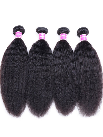 Klaiyi Hair 4 Bundles Kinky Straight Human Hair Weave Natural Black Color Virgin Hair High Quality