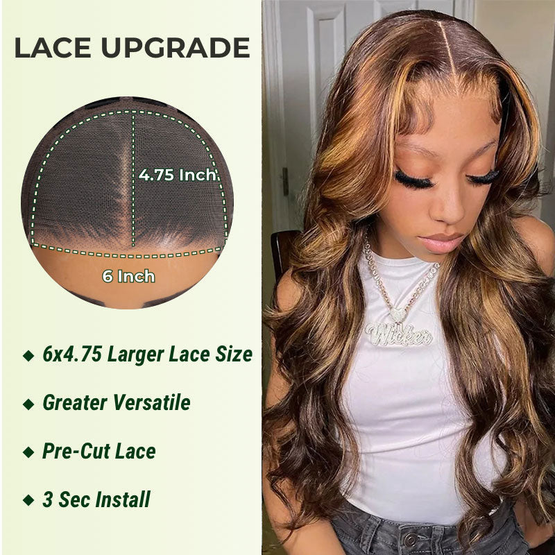 Buy 1 Get 1 Free,Code:BOGO | Klaiyi Pre-Cut Glueless Wig Put On and Go Highlight Blonde Body Wave Wig Human Hair