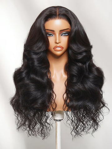 Flash Sale Klaiyi 7x5 No Slip™ Glueless Lace Natural Water Wave with Soft Body Wave Wig with Face-Framing Curtain Bangs