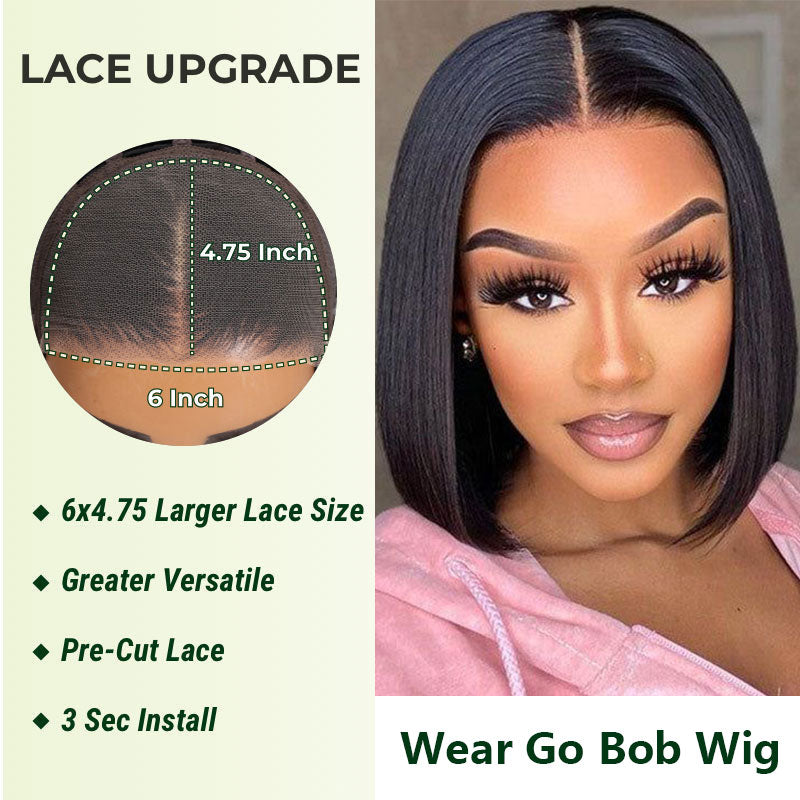 Buy 1 Get 1 Free,Code:BOGO | Klaiyi 6x4.75 Pre-Cut Lace Closure Wig Put On and Go Glueless Bob Wig