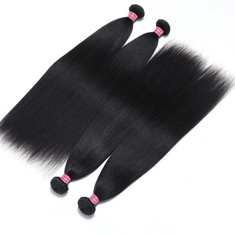 Klaiyi Yaki Straight Hair Bundles with Closure Brazilian Hair 3 Bundles with 4*1 Lace Part Closure Flash Sale