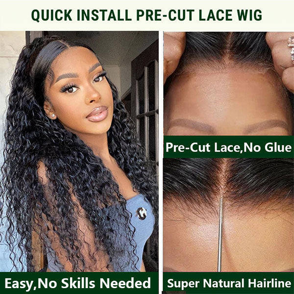 $100 OFF | Code: SAVE100 Klaiyi Water Wave 6x4.75 Lace Closure Put On and Go Glueless Wig Short Bob Virgin Human Hair
