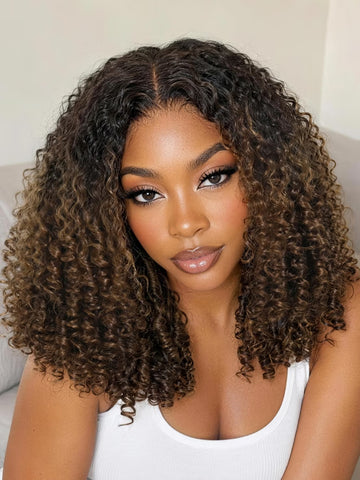 Klaiyi 7x5 Bye Bye Knots Lace Closure Wig Chestnut Brown Ombre Burmese Curly With Finger Coil Ends Wig