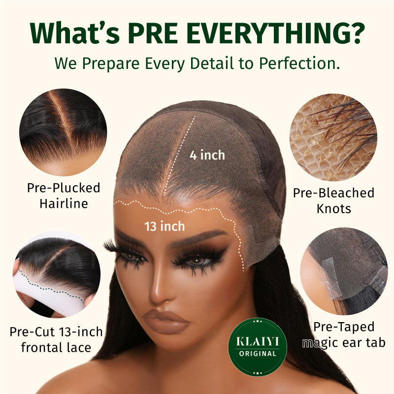 Klaiyi Kinky Straight 13x4 Pre Everything Wig with 4C Kinky Edges Put on & Go Realistic Human Hair Wig