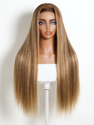 Peluca Klaiyi marrón mocha castaño 13x4 Pre-Everything con encaje frontal ondas sueltas pon y ve peluca sin pegamento