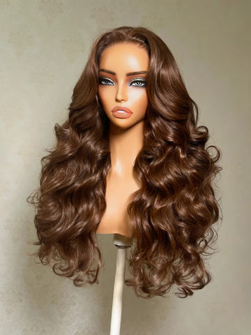 Klaiyi 13x4 Pre-Everything Lace Frontal Body Wave Wig Rich Chocolate Brown Human Hair Wig