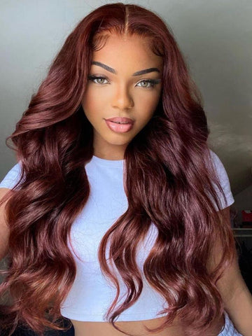 Klaiyi 3 Bundles with Lace Closure Pre Plucked Auburn Copper Reddish Brown Human Hair