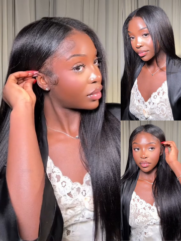 Klaiyi Yaki Straight V Part Wig Meets Real Scalp New EasiContour™ Ready To Wear Glueless Wig with Invisi Drawstring Flash Sale