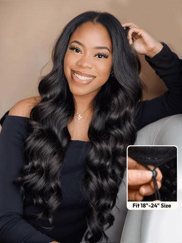 Klaiyi Body Wave Easicontour V Part Glueless Wig with invisi Drawstring Human Hair Meets Real Scalp Beginner Friendly