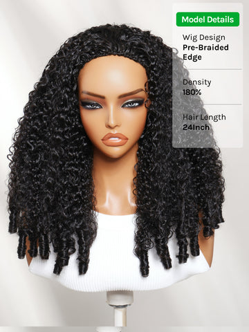 Klaiyi MeltLine™ Pre-braided Burmese Curly Human Hair Half Wig with Finger Coily Ends Beginner-Friendly