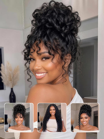 Klaiyi 7x5 No-Slip Cap Glueless Lace Water Wave Wig Put On & Go Human Hair Wig with Baby Hair Lightweight & Breathable