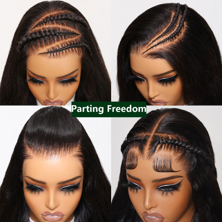 Klaiyi Kinky Straight 13x4 Pre Everything Wig with 4C Kinky Edges Put on & Go Realistic Human Hair Wig
