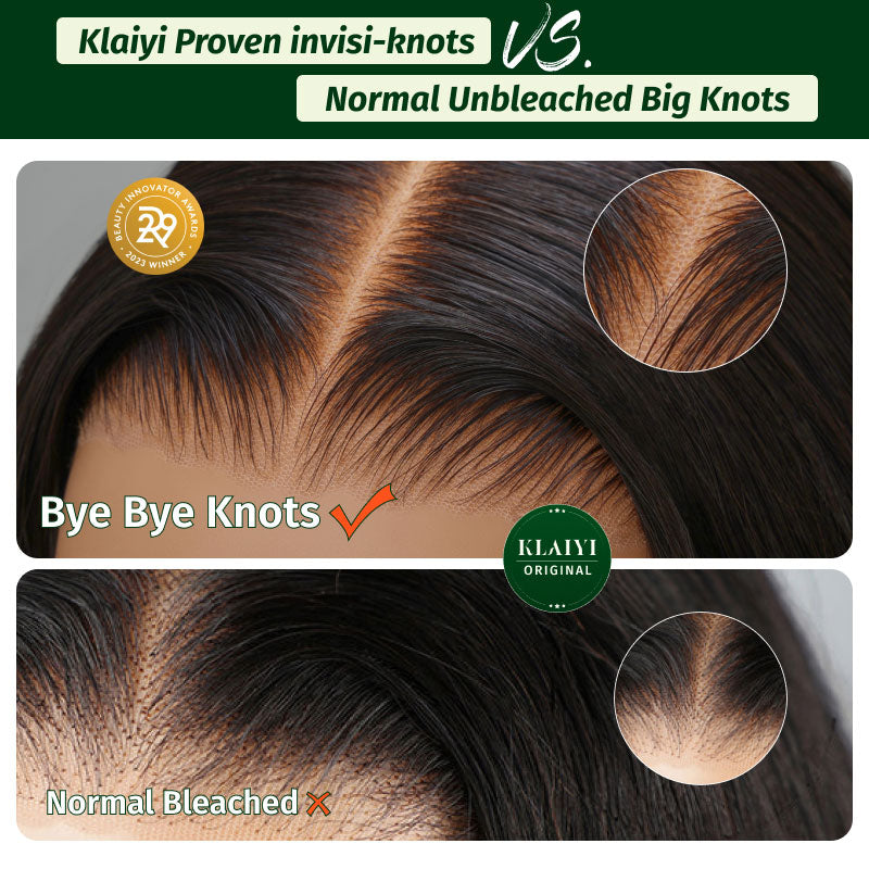 Flash Sale Klaiyi 7x5 Bye Bye Knots Pre-cut Lace Put On and Go Glueless Wig Water Wave Human Hair Wigs