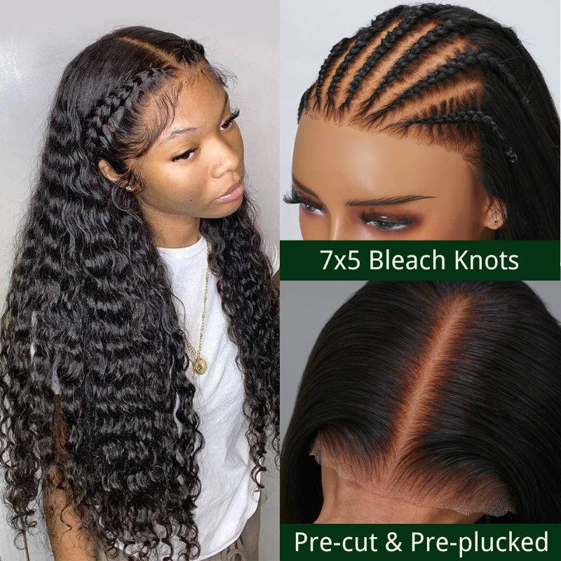 $100 OFF | Code: SAVE100 Klaiyi Water Wave 6x4.75 Lace Closure Put On and Go Glueless Wig Short Bob Virgin Human Hair