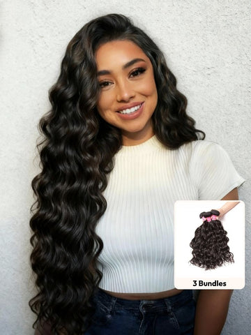Klaiyi Natural Wave Virgin Human Hair Weave Extensions Wet and Wavy 3 Bundles Deals