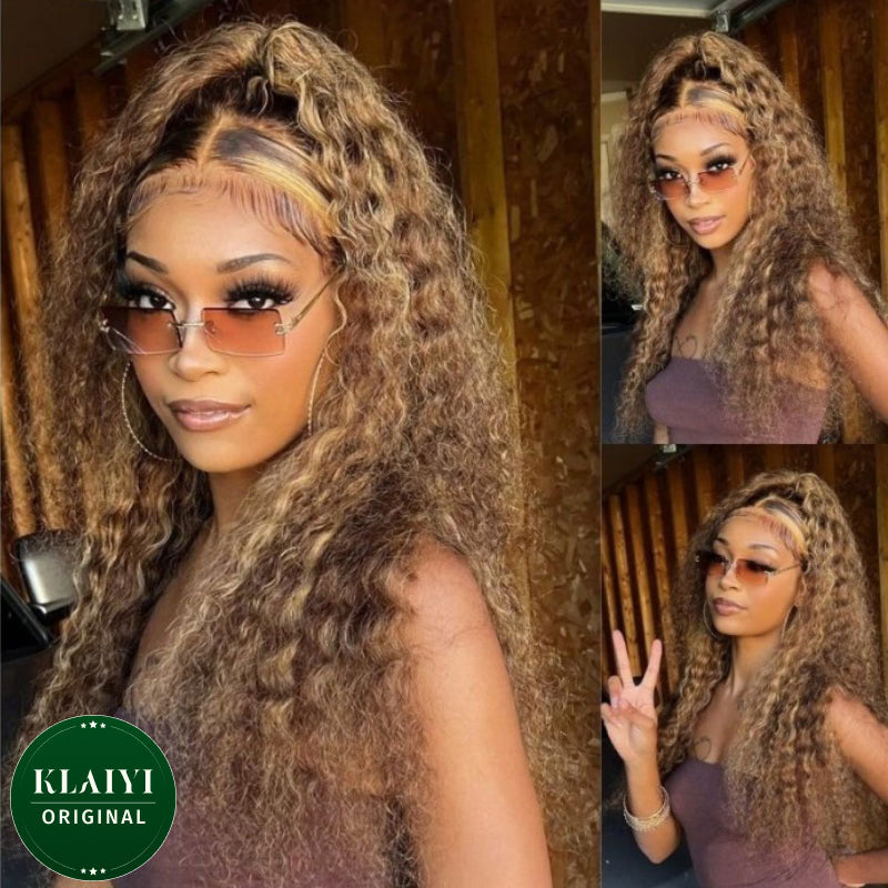 $100 OFF | Code: SAVE100  Klaiyi Spring Trendy Highlight Blonde Water Wave Put On and Go Glueless Lace Wigs 7x5 Bye Bye Knots 4.0 Human Hair Lace Wig