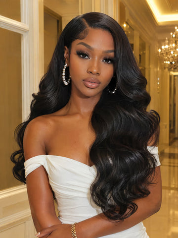 Klaiyi V-Part Glueless Wig Side-Part Blowout Waves with Face-Framing Layers & Adjustable Cap