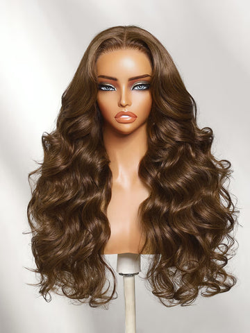 Klaiyi 13x4 Pre-Everything Lace Frontal Body Wave Wig Rich Chocolate Brown Human Hair Wig