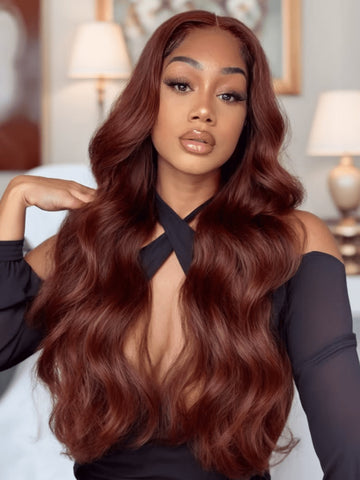 Klaiyi 3 Bundles with Lace Closure Pre Plucked Auburn Copper Reddish Brown Human Hair