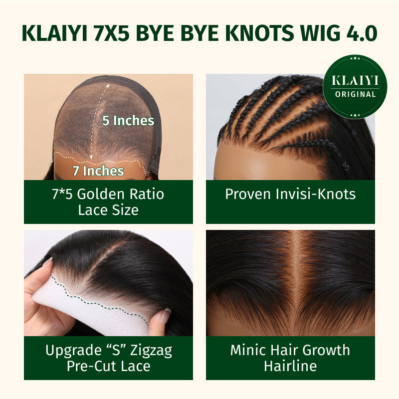 Klaiyi 7x5 Pre-cut Glueless Wig Put On and Go Honey Blonde Highlights Root Straight Bleach Knots Wig Human Hair