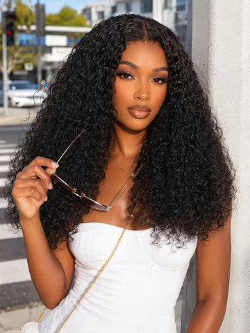 Klaiyi 7x5 No Slip Glueless Lace Closure Wig Effortless Natural Kinky Curly Human Hair Wig with Layers