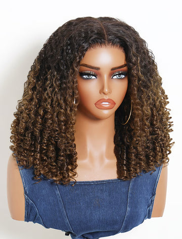 Klaiyi 7x5 Bye Bye Knots Lace Closure Wig Chestnut Brown Ombre Burmese Curly With Finger Coil Ends Wig
