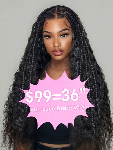 $99=36 pulgadas | Oferta flash peluca Klaiyi 34 pulgadas trenzada completa sin nudos peluca boho diosa con cabello de bebé y puntas rizadas