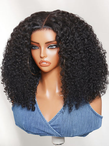 Klaiyi 7x5 No Slip Glueless Lace Closure Wig Fluffy Volume Burmese Kinky Curly Human Hair Wig