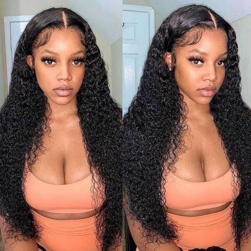 Klaiyi No Glue Pre-cut Pre-plucked Put On and Go Larger Lace Size Jerry Curly Lace Closure Wig Flash Sale