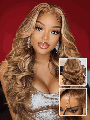 Klaiyi 7x5 Honey Blond Highlights Body Wave Bye Bye Knots Wig 4.0 Put On and Go Bleach Knots Wig Human Hair Flash Sale