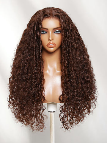 Flash Sale Klaiyi 7x5 No Slip Glueless Lace Wig Deep Auburn Brunette Spiral Curls On Water Wave Loose Curly Human Hair