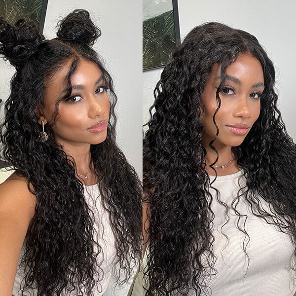 Klaiyi 13x4 Water Wave Pre-Everything™ Lace Frontal Wig Put On and Go Byebye Glue Lace Front Wigs with Invisible Knots