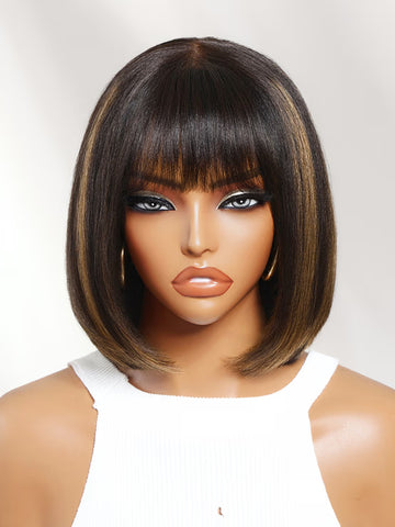 Peluca corta glamorosa Klaiyi 7x5 sin deslizamiento y sin pegamento, bob con volumen 180%, peluca de cabello humano lista para usar