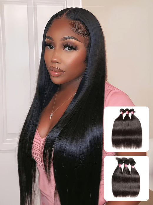 Klaiyi Cabello Lacio Virgen 3 Paquetes con Cierre de Encaje Transparente 4x4 Pre Despuntado