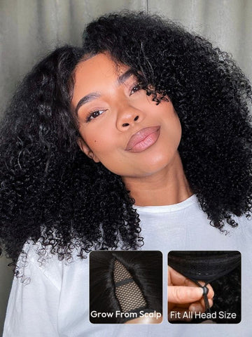 Klaiyi Kinky Curly V Part Wig Virgin Human Hair Real Scalp Great Protective Beginner Friendly Wig Flash Sale