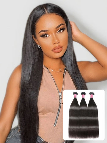 Klaiyi Bone Straight Virgin Hair 3 Bundles with 4x4 Transparent Lace Closure Pre Plucked