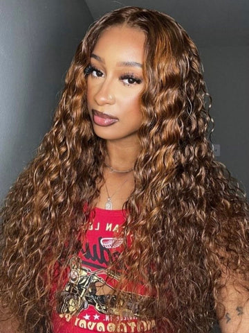 26" Only $89| Klaiyi 13x4 Pre-Everything Water Wave Wig Warm Caramel Brown with Honey Highlights Glueless Lace Front Wig