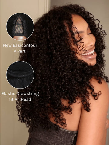 Klaiyi Hair Curly Hair with Finger Coil Ends Human Hair Glueless InvisiBlend™ V part Wig Flash Sale