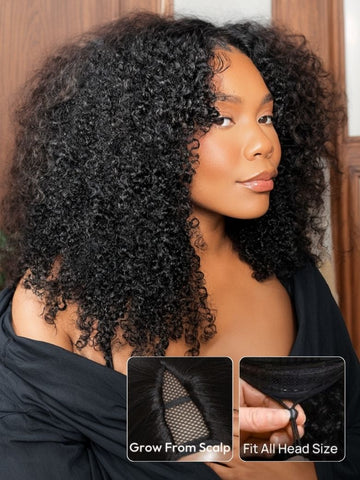 Klaiyi Kinky Curly V Part Wig Virgin Human Hair Real Scalp Great Protective Beginner Friendly Wig Flash Sale