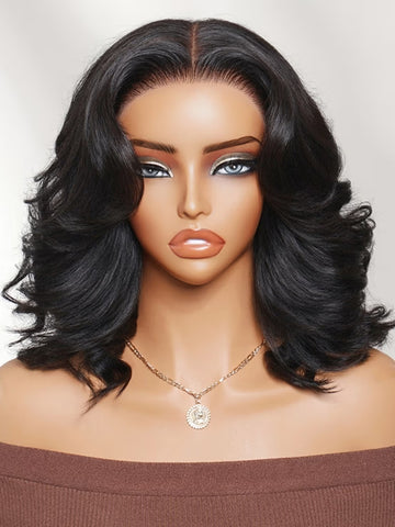 Klaiyi 7x5 No-Slip Glueless Lace Wig Soft Glam Layered Effortless Blowout Bob Human Hair Wig