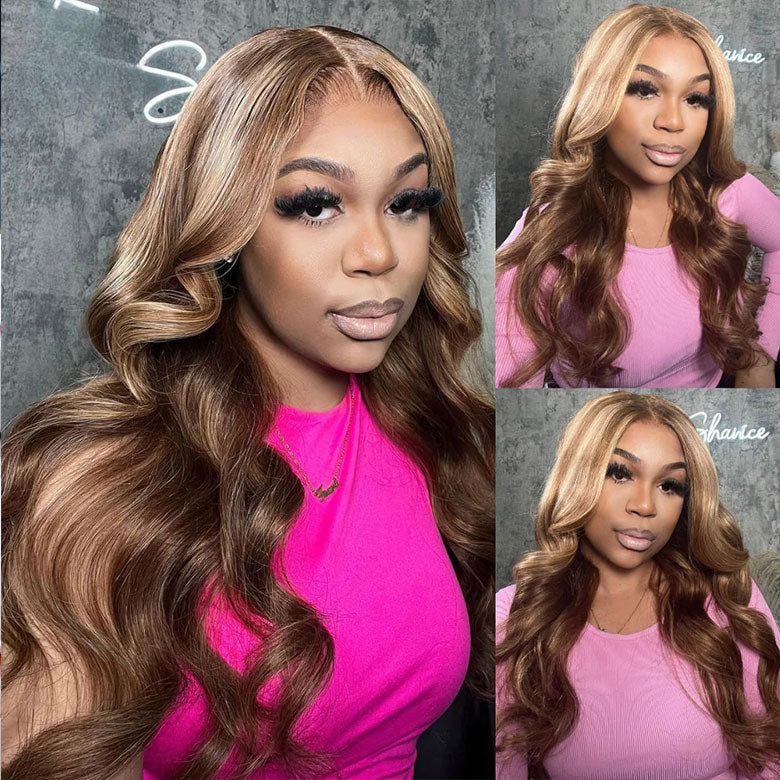 Klaiyi Ombre Highlight Blonde Body Wave 13x4 Pre-Everything Lace Frontal Wig Human Hair Put on and go Wigs