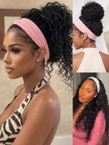 Klaiyi Hair HookFit Water Wave Headband Glueless Human Hair Wig With Invisi Drawstring