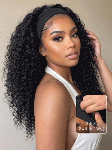 Klaiyi Hair HookFit Water Wave Headband Glueless Human Hair Wig With Invisi Drawstring