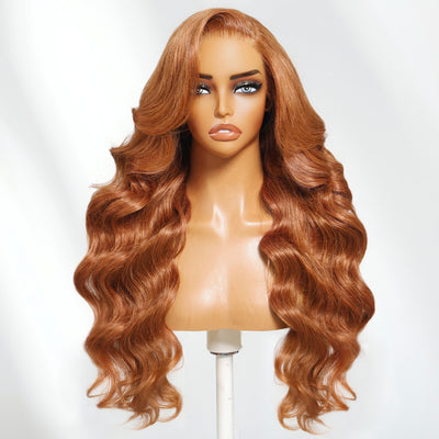 Klaiyi Copper Brown Side Part 13×4 Put On And Go Body Wave and Water Wave Glueless Wig With Invisible Drawstring