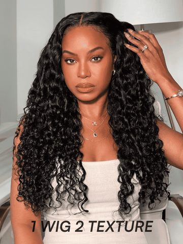 Klaiyi 7×5 and 13x4 Pre-Everything™ Lace Frontal Wig Water Wave & Curly Mixed Human Hair Glueless Wig